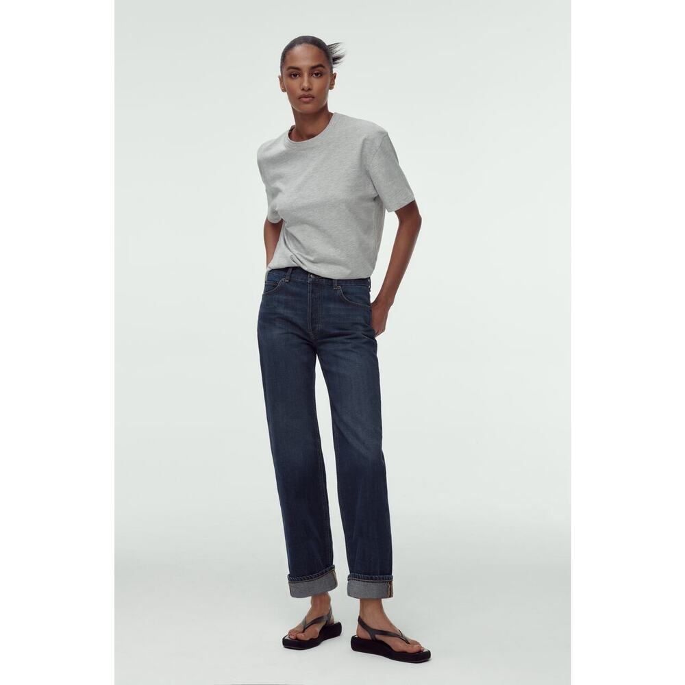 ZARA The Relaxed Boyfriend Jean Womens 26 Dark Blue Mid Rise Loose Straight